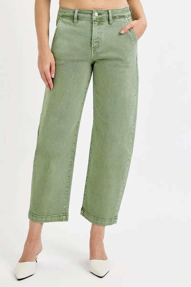 RISEN Full Size Tummy Control High Rise Crop Barrel Jeans Plus Size - kinko
