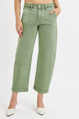 RISEN Full Size Tummy Control High Rise Crop Barrel Jeans Plus Size - kinko