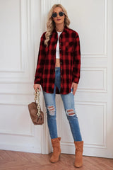 Plaid Button Up Dropped Shoulder Outerwear - kinko