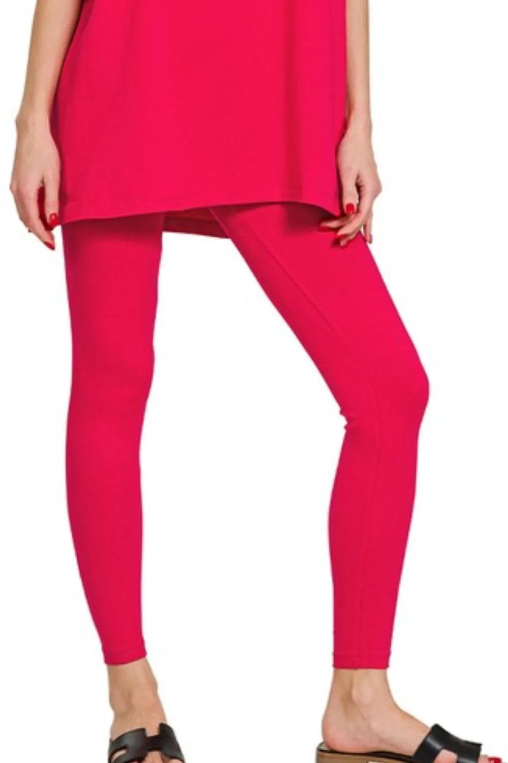 Zenana Cotton Round Neck Top & Legging Set - kinko