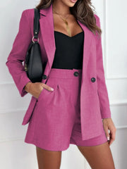 One Button Lapel Collar Blazer and Shorts Set - kinko