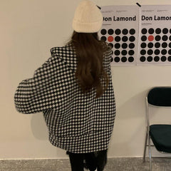 Female Houndstooth Embroidered Baseball Uniform Fall Winter Coat