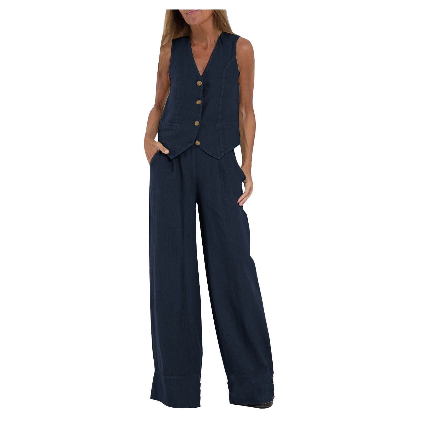 Hot Selling New Trendy Patchwork Vest & Pants Set - Breathable Linen Casual Outfit - kinko