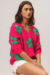 BiBi Pearl Beads Flowers Sweater Top - kinko