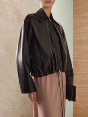 Drawstring Hem Zip Up Jacket - kinko