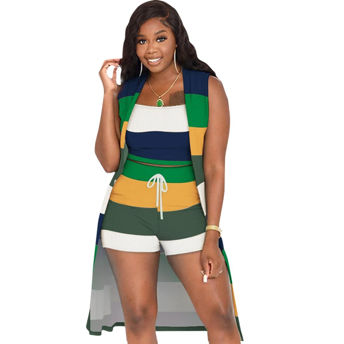 Sunken Stripe Mixed Color Three-piece Suit - kinko