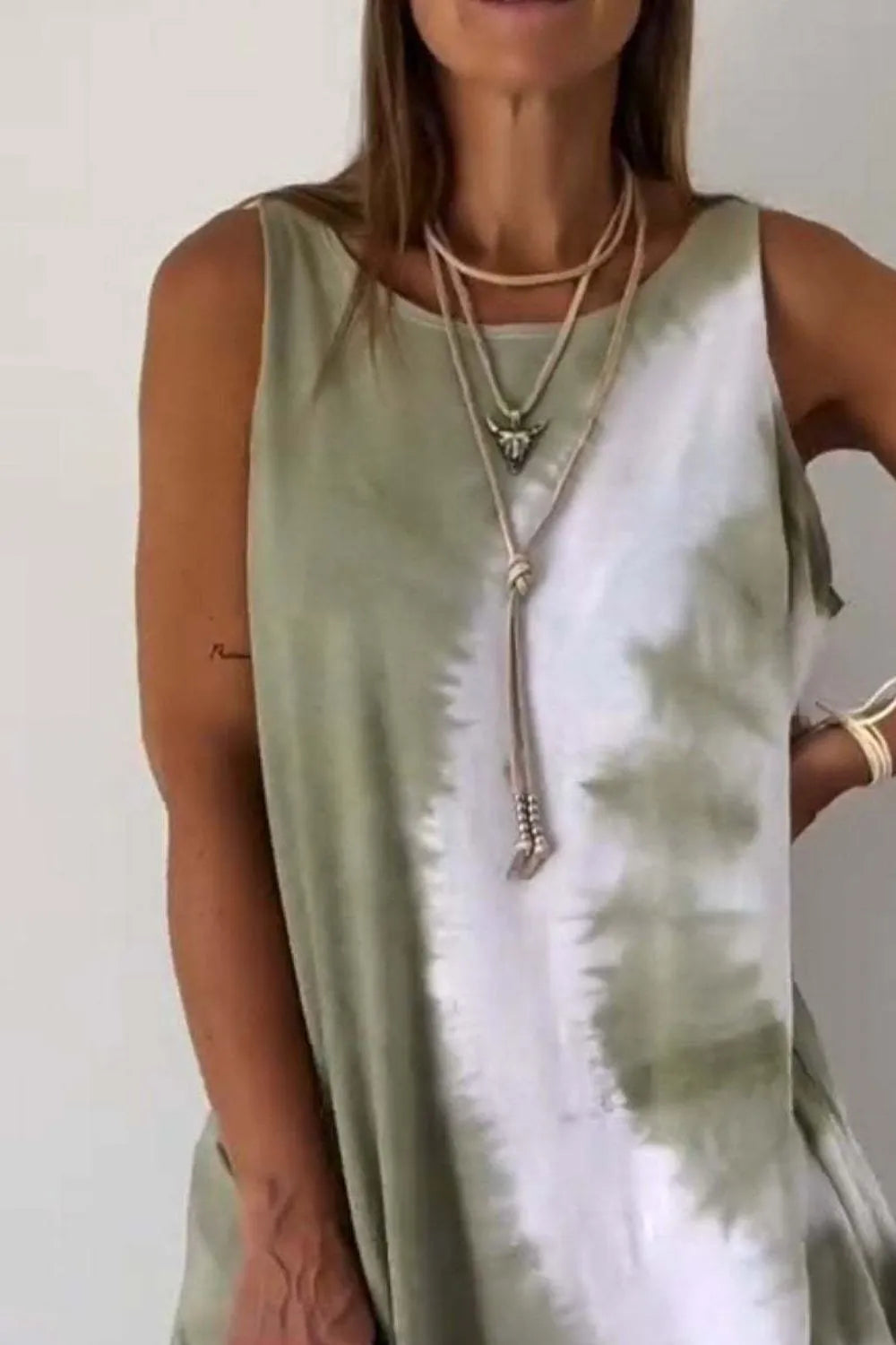Full Size Tie-Dye Sleeveless Mini Tank Dress Plus Size - kinko