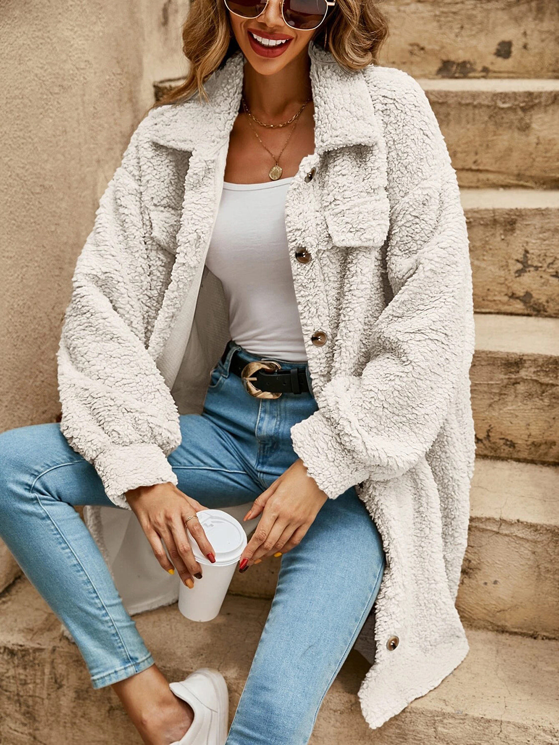 Collared Button Down Coat - kinko