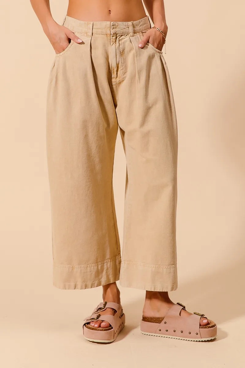 SO ME Mid Rise Wide Leg Chino Pants With Pockets - kinko