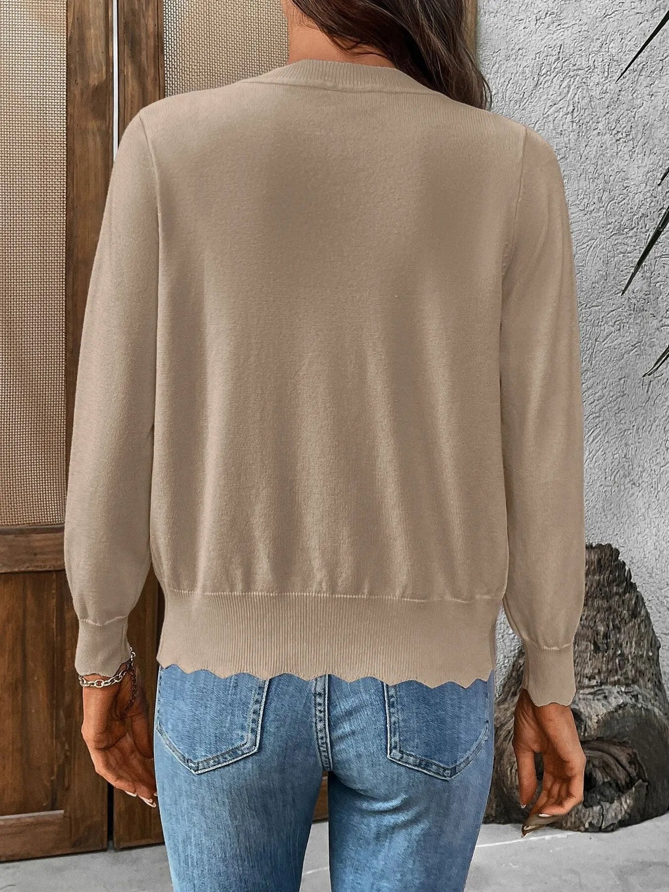 Ribbed Edge Button-Up Knit Cardigan - kinko