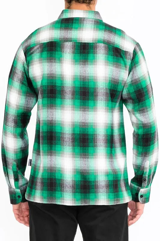 WEIV Men's Full Size Plaid Long Sleeve Flannel Shirt Plus Size - kinko
