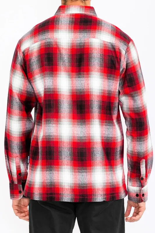 WEIV Men's Full Size Plaid Long Sleeve Flannel Shirt Plus Size - kinko