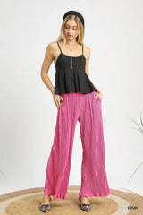 Umgee Wide Leg Textured Pants - kinko