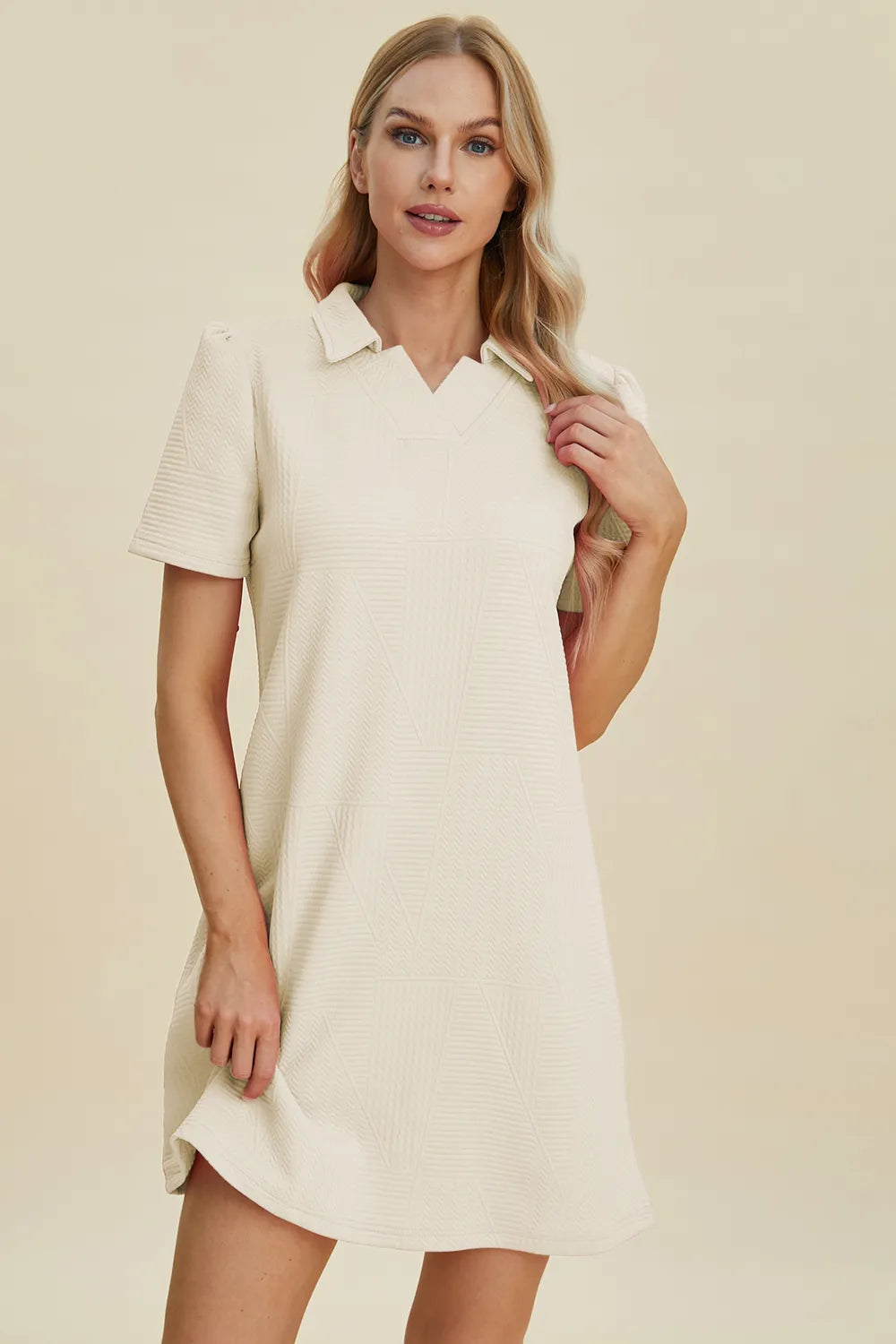 Double Take Full Size Texture Short Sleeve Dress - kinko