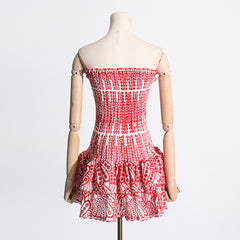 Y2K Tube Top Pleated Dress Ins Fashion Print A-line Short Dresses For Beach Party Clothing Women - kinko