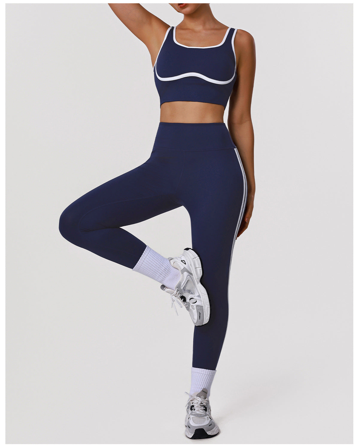 Contrast Color Striped Fitness Yoga Two Piece Sets High Elastic Shockproof Bra Hip Lift Belly Shaping Tights Sportswear - kinko Global Holdings inc