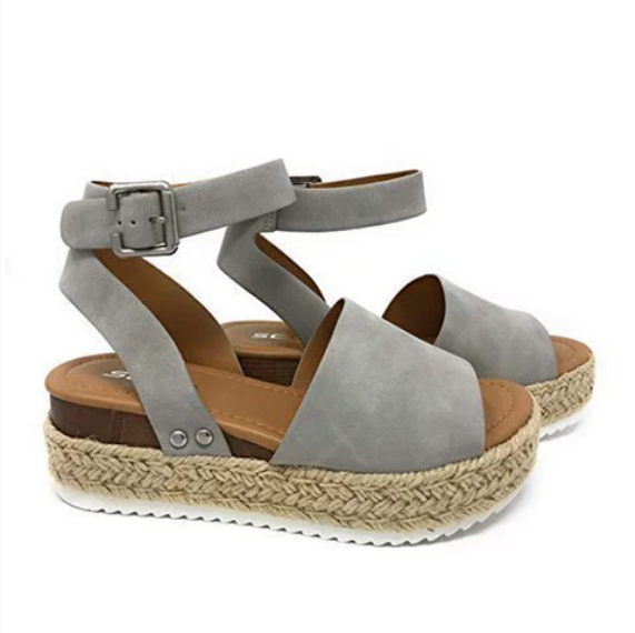 plus Size Summer Platform Heel Buckle Sandals Women Leopard Print Hemp Rope Woven Wedge - kinko Global Holdings inc