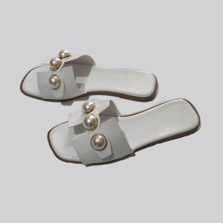 Pearl Flat Slippers Women Lightweight Low Heel Outerwear Beach Slippers Supply - kinko Global Holdings inc