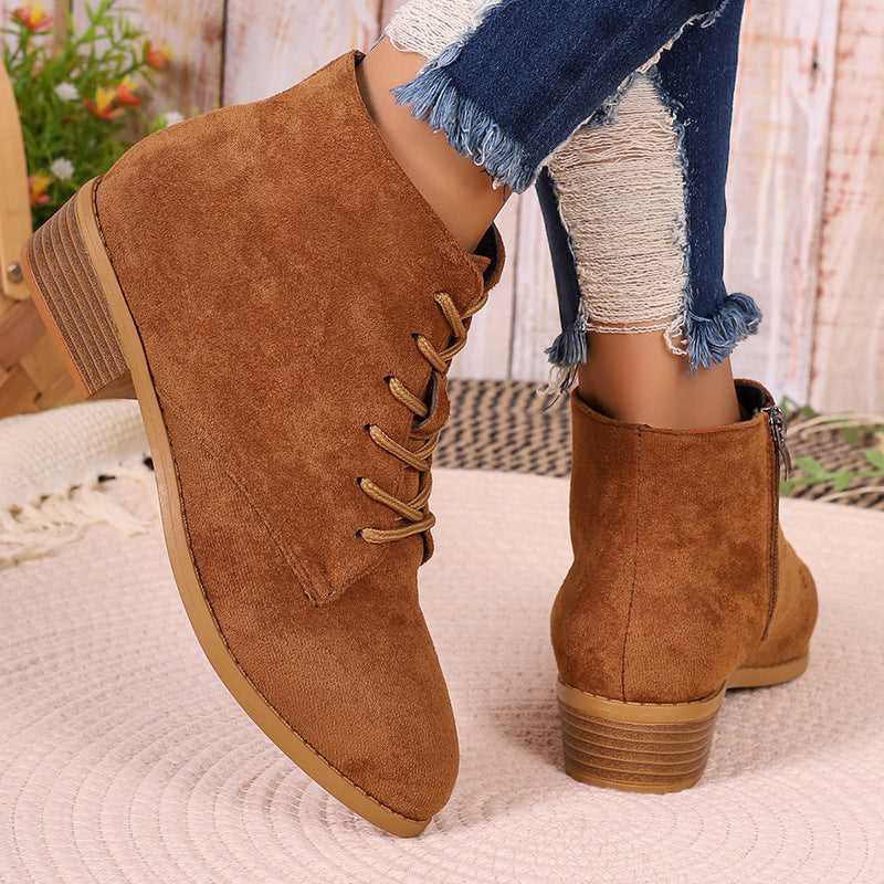 Autumn Chunky Heel Short Martin Boots Women British plus Size Lace up Chunky Heel Ankle Boots - kinko Global Holdings inc