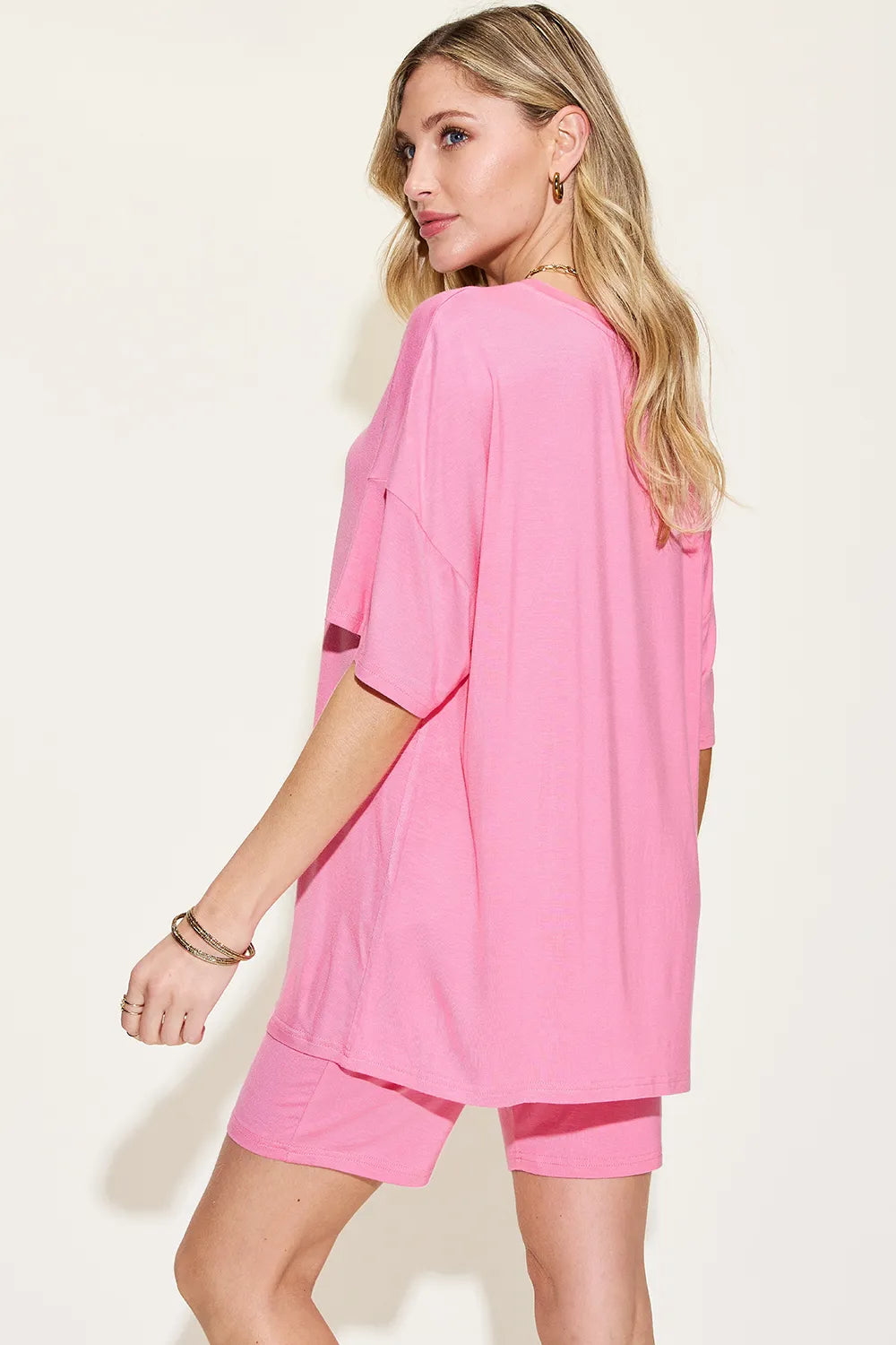 Basic Bae Full Size V-Neck Drop Shoulder T-Shirt and Shorts Set - kinko