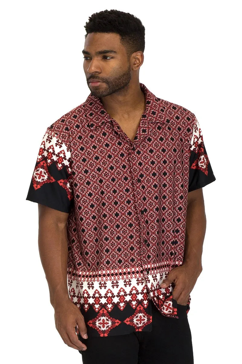 WEIV Men's Geometric Printed Button Down Shirt - kinko