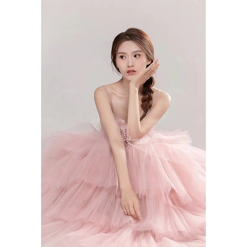 Elegant Girl's Wedding Photography Dress Pink White - kinko