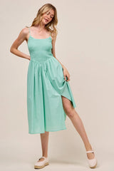 SO ME Smocked Sleeveless Casual Everyday Dress With Slit - kinko