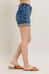 Judy Blue Full Size High Rise Cuff Denim Shorts Plus Size - kinko