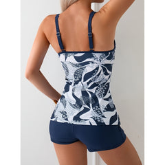 European And American New Women's Slim Fit Printed Boxer Shorts Two-piece Swimsuit Set - kinko