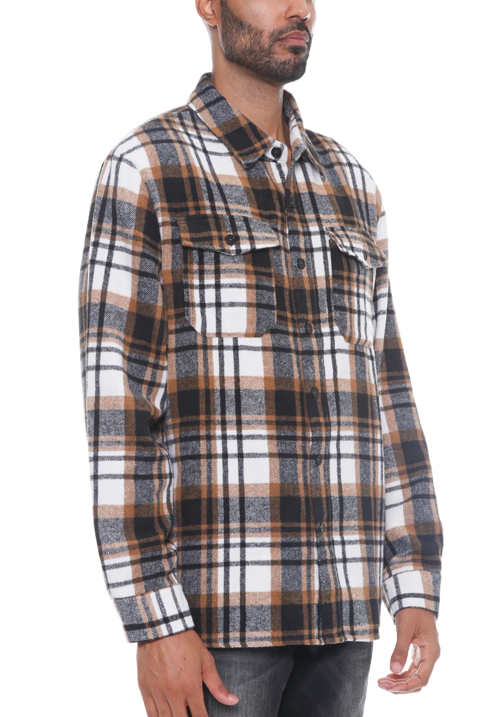 WEIV Men's Full Size Checkered Soft Flannel Shacket Plus Size - kinko