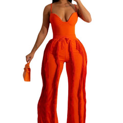 Solid Color Tassel Two-piece Suit - kinko