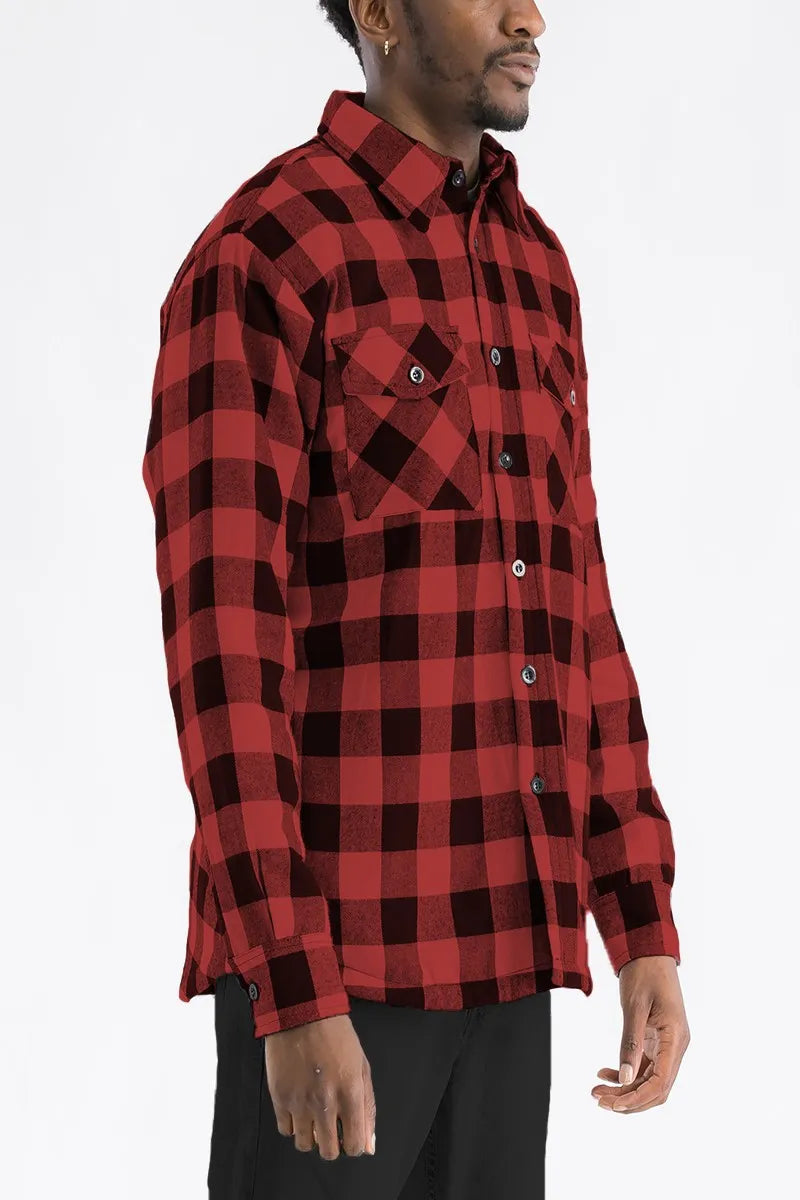 WEIV Men's Full Size Quilted Padded Flannel Shirt Plus Size - kinko