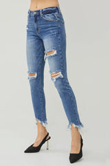 RISEN Distressed Frayed Hem Slim Jeans - kinko