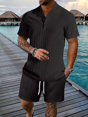 Men's Full Size Button Detail Short Sleeve Top and Shorts Set Plus Size - kinko