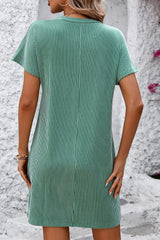 Mandy Ribbed Striped Short Sleeve Mini Tee Dress - kinko