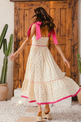 SO ME Ribbon Flowy Maxi Dress with Contrast Trim - kinko