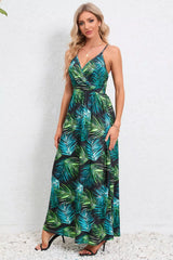 Printed Surplice Maxi Cami Dress - kinko