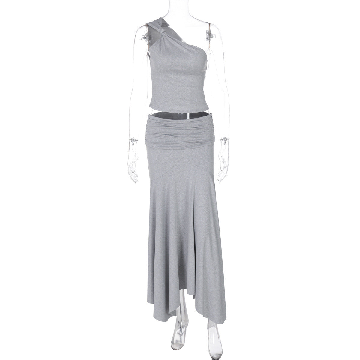 Ins Style Women's Solid Color Sleeveless Vest High Waist Skirt Two-piece Set - kinko