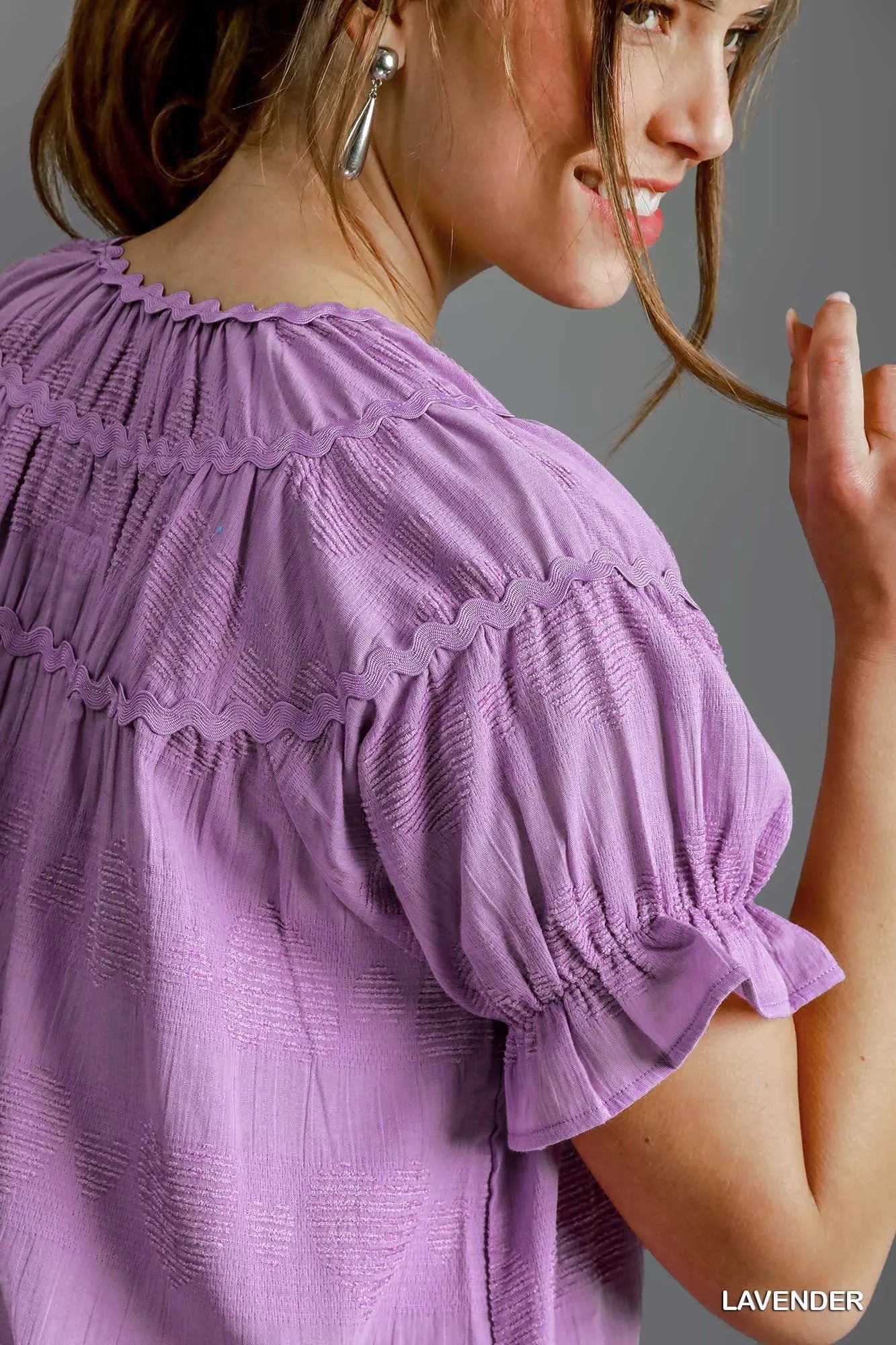 Umgee Heart Pattern Short Sleeve Ruffle Babydoll Dress - kinko
