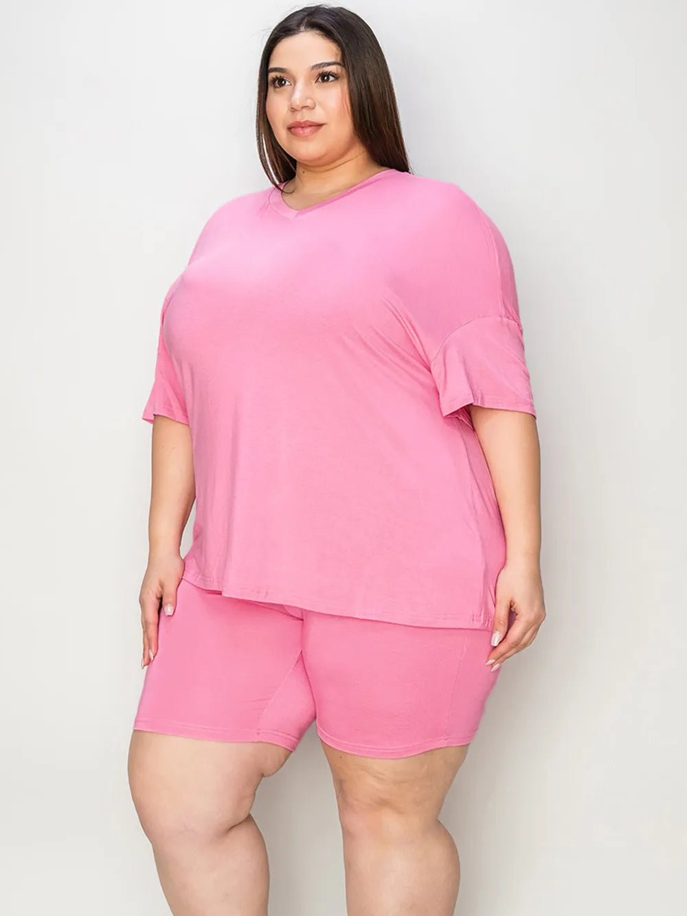 Basic Bae Full Size V-Neck Drop Shoulder T-Shirt and Shorts Set - kinko