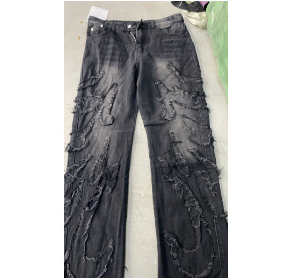 Stitching Wide Leg Jeans Embroidered Men And Women - kinko