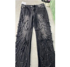 Stitching Wide Leg Jeans Embroidered Men And Women - kinko