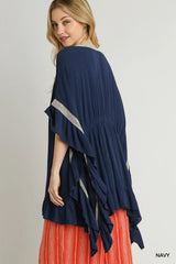 Umgee Ruffle Trim Kimono with Crochet Accent - kinko