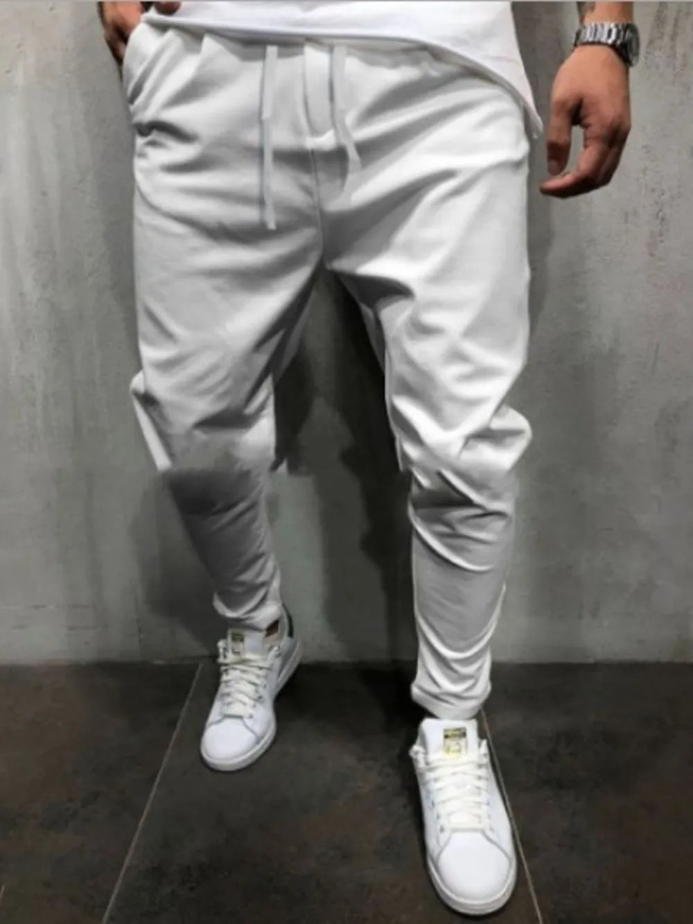 Men's Plus Size Drawstring Cropped Slim Pants - kinko