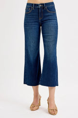 RISEN Full Size Tummy Control High Rise Crop Wide Jeans Plus Size - kinko
