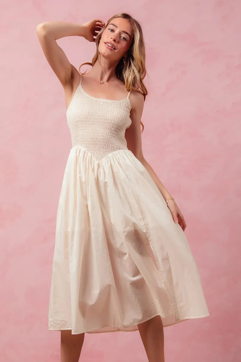 SO ME Smocked Sleeveless Casual Everyday Dress With Slit - kinko