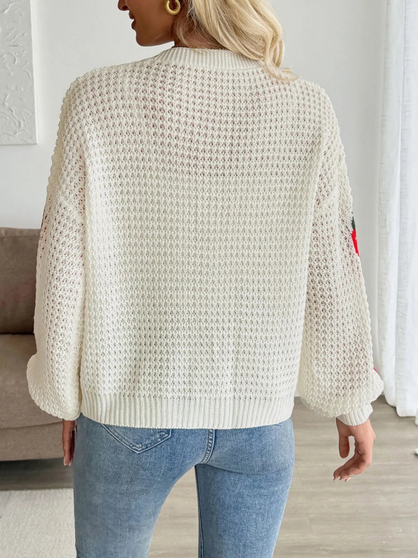 Strawberry Pattern V-Neck Button-Up Cardigan - kinko