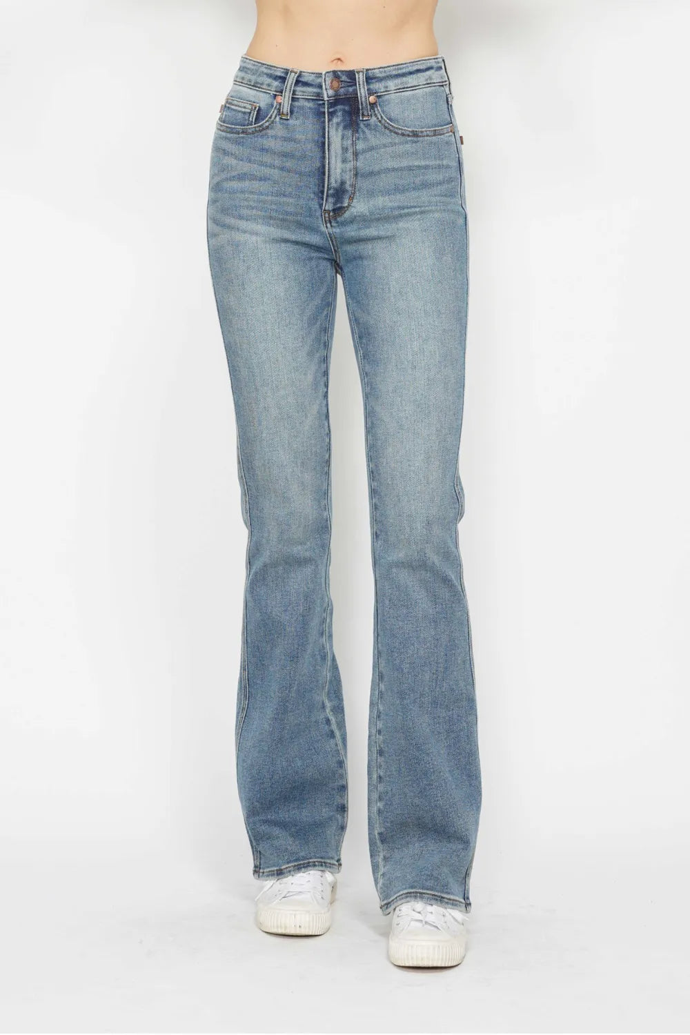 Judy Blue Full Size Tummy Control Back Embroidered Pocketed Bootcut Jeans Plus Size - kinko