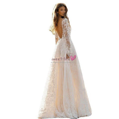 Women's Wedding Dress Lace Long Sleeve Dinner Party Gown - kinko