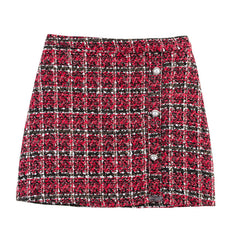 Women's Versatile Pearl Button Coarse Floral Plaid Half Skirt - kinko